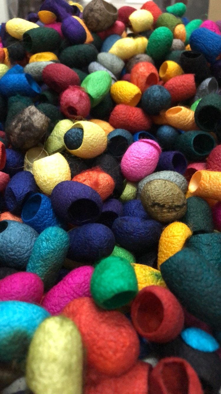 Knitsilk Hand Dyed Silk Cocoons, Silk Cut Cocoons, Mulberry Silk Fibersâ€“ Pack of 1-40 pcs - Image 1